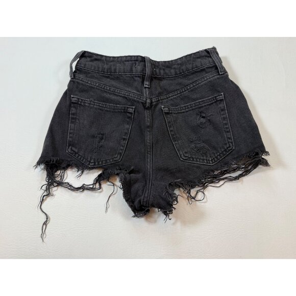 Forever 21 Frayed Hem Ripped Black Denim Shorts Womens 24 Distressed (bin LL152) - Picture 2 of 6